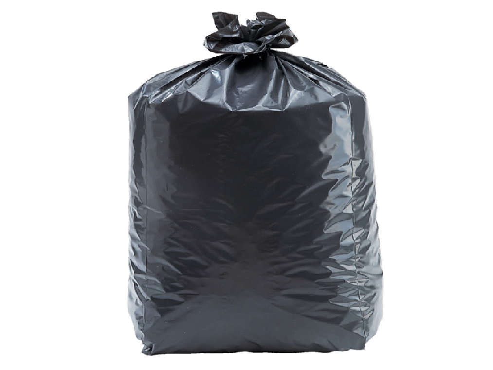 Sac-poubelle en plastique noir, contenance 130 litres d'ordures ménagères  et déchets.